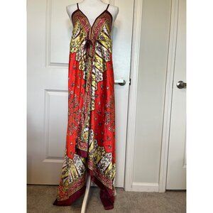 Bohemian Style Bandana Maxi Dress Size M w/ Straps Handkerchief Criss Cross Back